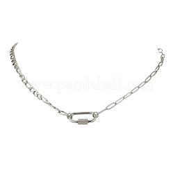 304ステンレススチール製オーバルロッククラスプペンダントフィガロチェーンネックレス（女性用）  ステンレス鋼色  17.13インチ（43.5cm）&nbsp;NJEW-JN06169-02