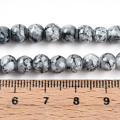 プリントガラスビーズ焼付塗装ガラスビーズ連売り  ラウンド  ライトスチールブルー  6~6.5mm  穴：1mm  約145~169個/連  31.10~35.83インチ（79~91cm）&nbsp;DGLA-N003-6mm-A06