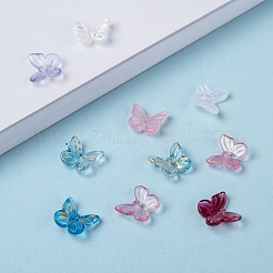 クリアガラスチャーム  混合スタイル  蝶  ミックスカラー  9.5x11x3mm  穴：0.8mm&nbsp;X-GLAA-T016-23