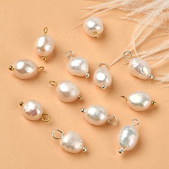12 個 2 色のナチュラルパールポテトチャーム  真鍮のループを有します  ゴールデン＆シルバー  13~15x6~8x6mm  穴：2.8mm  6個/カラー&nbsp;FIND-YW0004-33