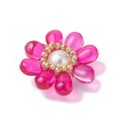 ガラスチャーム  真鍮パーツ  花  フクシア  25.5x23.5x8mm  穴：6.5x3mm&nbsp;PALLOY-MZ00656-03