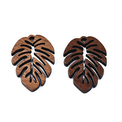 天然ウォールナットウッドペンダント  熱帯の葉  サドルブラウン  28x20x2.5mm  穴：1.6mm&nbsp;WOOD-N011-003