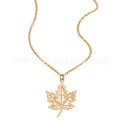 Alloy Hollow Out Maple Leaf Pendant Cable Chain Necklaces for Women&nbsp;WG239E5-01