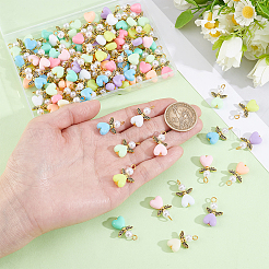 アクリル＆ABSプラスチック製模造真珠エンジェルペンダント100個  チベット風合金製妖精の羽付き  アンティーク黄金  23x14x6mm  穴：3mm&nbsp;FIND-HY0005-28