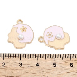 ライトゴールドメッキの合金エナメルペンダント  ABSの模造パールと  カドミウムフリー＆鉛フリー  女性のヘッドチャーム  ピンク  19.5x16x4mm  穴：1.8mm&nbsp;ENAM-M219-15KCG-01