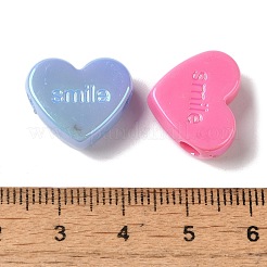 UVメッキアクリルビーズ  笑顔の文字が書かれたハート  ミックスカラー  14.5x17x7mm  穴：3mm&nbsp;X-OACR-H123-08
