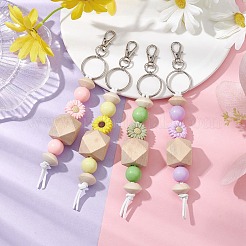 Wood & Acrylic & Silicone Beaded Keychain&nbsp;KEYC-JKC00798
