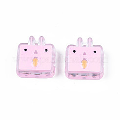 透明なアクリルビーズ  エナメル  兎  パールピンク  24x22x8mm  穴：3mm&nbsp;LS-ACRC-S039-10F