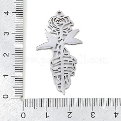 中空 304 ステンレス ペンダント  バラの花のチャーム  ステンレス鋼色  40x21x1mm  穴：1.4mm&nbsp;STAS-Z183-01P