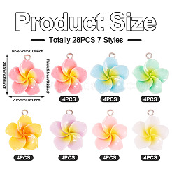 28色の花の樹脂ペンダント7個  プラチナ鉄ループ付き  ミックスカラー  24.5x20.5x5.5mm  穴：2mm  4個/カラー&nbsp;RESI-TA0004-33