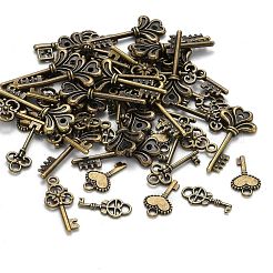 チベット風合金キーペンダント  アンティークブロンズ  16~30x16~30x3~4mm  穴：1mm&nbsp;TIBEP-X0001-02-AB