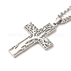 Non-Tarnish 304 Stainless Steel Cross with Tree of Life Pendant Necklaces&nbsp;NJEW-M197-02P