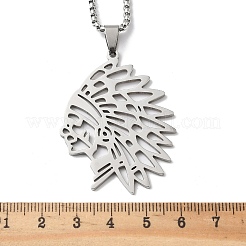 201 Stainless Steel Hollow Cut American Indian Chief Pendant Necklaces&nbsp;NJEW-H065-13P
