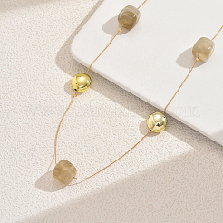 キューブ型アクリル＆鉄製フラットラウンドリンクチェーンロングネックレス（女性用）  ゴールドカラー  淡い茶色  35.83インチ（91cm）&nbsp;SF2895-2