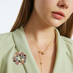 花の花輪カラフルなラインストーンのブローチ  バックパック服用合金ラペルピン  ライトゴールド  41x41.5x14mm&nbsp;JEWB-WH0026-19