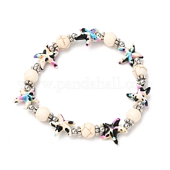 Starfish Synthetic Turquoise Beads & Brass Beads Stretch Bracelets&nbsp;BJEW-JB12408-01
