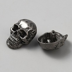ヴィンテージウール合金バックル  スカル  ガンメタ色  25x18x13.5mm  穴：2mm&nbsp;FIND-WH0152-675