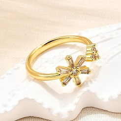 Brass Micro Pave Clear Cubic Zirconia Cuff Rings for Women&nbsp;RJEW-H247-18G