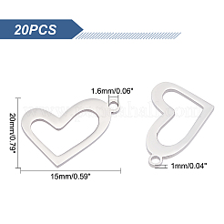 304ステンレススチールペンダント20個  レーザー切断  ハート  ステンレス鋼色  15x20x1mm  穴：1.6mm&nbsp;STAS-UN0031-64