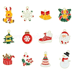 24Pcs 12 Styles Christmas Theme Spray Painted Alloy Enamel Pendants&nbsp;ENAM-FS0002-19P