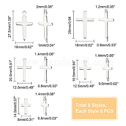 40個5スタイル304ステンレススチールペンダント  クロス  銀  14.5~27x8~16x0.6~0.8mm  穴：1.2~2mm  8個/スタイル&nbsp;STAS-UN0027-80