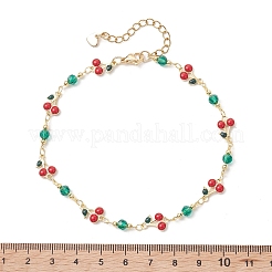 真鍮エナメルとグリーンガラスの赤いチェリーリンクアンクレット（女性用）  ゴールドカラー  9-5/8インチ（24.3cm）&nbsp;AJEW-AN00772