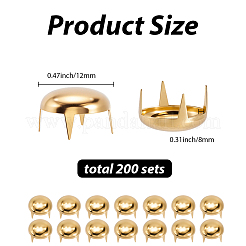真鍮製4本爪リベット200個  ビーズクラフト装飾用  半円  ゴールドカラー  12x8mm&nbsp;KK-GF0001-20G