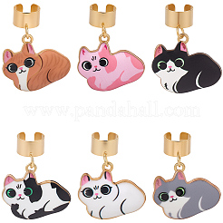 6Pcs 6 Colors Alloy Enamel Cat Stethoscope Pendant Decorations&nbsp;HJEW-SP0001-40