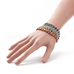 7Pcs 7 Style Natural & Synthetic Mixed Stone Stretch Bracelets Set with Brass Beaded&nbsp;BJEW-JB08772
