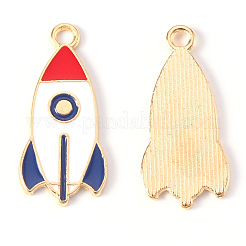 合金エナメルチャーム  ライトゴールド  カドミウムフリー＆鉛フリー  ロケット  レッド  27x13x1mm  穴：2mm&nbsp;X-ENAM-N054-43-RS