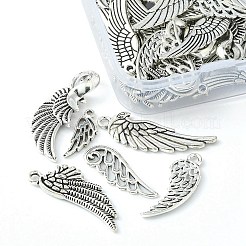 50pcs10スタイルチベットスタイルアロイペンダント  ウイング  アンティークシルバー  18~34x6.5~11x1~3mm  穴：1~7mm  5個/スタイル&nbsp;FIND-YW0003-39
