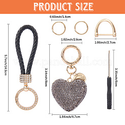 2Pcs 2 Styles PU Leather and Alloy Rhinestone Braided Keychain & Pendant Decorations&nbsp;KEYC-CN0001-11E