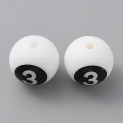 シリコンビーズ  白い丸に黒い数字  NUM。3  13.5mm  穴：2.2mm&nbsp;SIL-TAC0009-02C