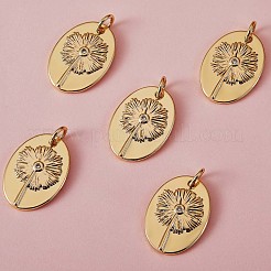 5個真鍮マイクロパヴェキュービックジルコニアペンダント  花とオーバル  ゴールドカラー  19.4x13.7mm&nbsp;JX129A