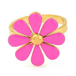 女性用304ステンレススチールエナメルスタッドリング  花  ショッキングピンク  調整可能  花：18x18mm&nbsp;RJEW-U023-01G-04