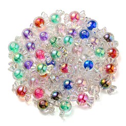 UVメッキレインボー虹色アクリルビーズ  ツートンカラーの二層ビーズ  キャンディ  ミックスカラー  15.5x29x15mm  穴：3mm&nbsp;X-PACR-E001-01