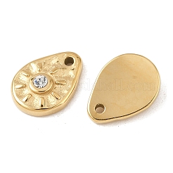 304ステンレススチールチャーム  ラインストーン付き  ティアドロップチャーム  14KGP本金メッキ  12.5x9.5x3.5mm  穴：1.3mm&nbsp;STAS-L022-543G
