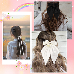 6スタイルのリボン結びポリエステルヘアバレッタ  鉄クリップ付き  女性の女の子のためのヘアアクセサリー  ミックスカラー  30~400x42~190x8.5~25mm  1個/スタイル&nbsp;PHAR-SP0001-22A