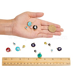 ライトゴールドメッキの合金チャーム  エナメル  ナザールボンジュウ付きフラットラウンド  ミックスカラー  70個/箱&nbsp;sgENAM-SZ0001-37LG
