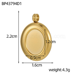 304ステンレススチールペンダントカボションセッティング  オーバル  イオンプレーティング（ip）  14KGP本金メッキ  22x16mm  穴：1mm  トレイのサイズ：12x9mm&nbsp;STAS-OY009-59G