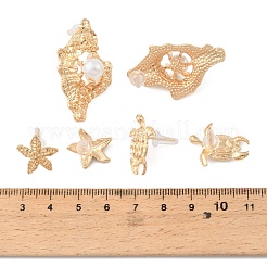 オーシャンアロイスタッドピアスセット  プラスチックパール付き  ゴールドカラー  16~38x15~23mm&nbsp;AL-H003-01E-G