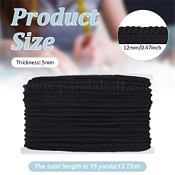 ポリエステルツイストリップコードトリム1個  DIYクラフト用  ブラック  1/2インチ（12mm）  約15.00ヤード（13.72m）/ pc&nbsp;OCOR-MA0001-08B-01