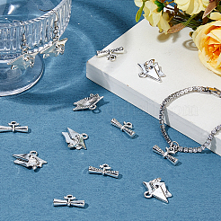 60pcs2スタイルチベットスタイルアロイペンダント  帽子と卒業証書のチャーム  アンティークシルバー  11~18.5x21~25x4~4.5mm  穴：2~4mm  30個/スタイル&nbsp;FIND-HS0002-36