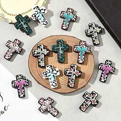 14 個 7 スタイルのシリコン焦点ビーズ  クロス  ミックスカラー  33x24~24.5x7.5~8mm  穴：2~3mm  2個/スタイル&nbsp;SIL-CJ0002-91
