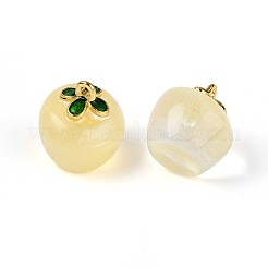 透明なガラスのリンゴのペンダント  エナメル  焼き付け塗料  ライトゴールデンロッドイエロー  15.5x14x14mm  穴：1.2mm&nbsp;DGLA-E004-16K