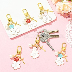 6Pcs 3 Styles Alloy Enamel & Acrylic Pearl Flower Pendant Decoration&nbsp;HJEW-YW00326