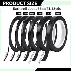 6ロール 6スタイル 66m PET耐熱絶縁テープ  ブラック  2~13mm  1ロール/スタイル&nbsp;AJEW-NB0009-63