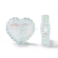 UVメッキレインボー虹色アクリルビーズ  バラの花とハート  アクアマリン  25x27.5x9.2mm  穴：3.6mm&nbsp;OACR-E007-03C