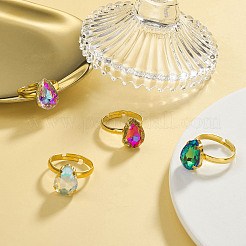 Glass Rhinestone Adjustable Rings&nbsp;RJEW-JR00558