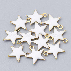 真鍮製チャーム  エポチャーム  生（メッキなし）  スター  ホワイト  10.5x10x1.5mm  穴：1mm&nbsp;X-KK-S345-060A-09